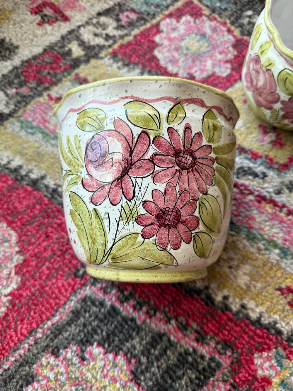 VTG Italy Hand-Painted Floral Ceramic Planter set